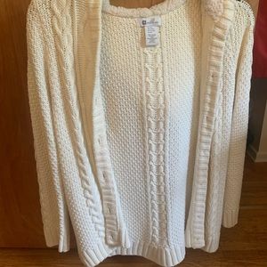 White knit hooded cardigan